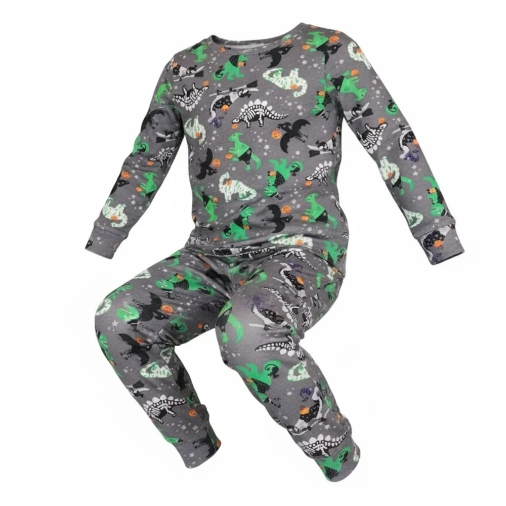 Tommy Bahama 2-Piece Gray and Green Halloween Pajamas with Dinosaurs‎ 12 Months